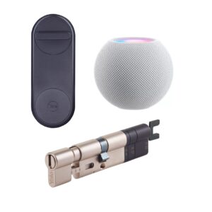 Zestaw inteligentny zamek Yale Linus® Smart Lock czarny + Apple HomePod biały + regulowana wkładka Linus