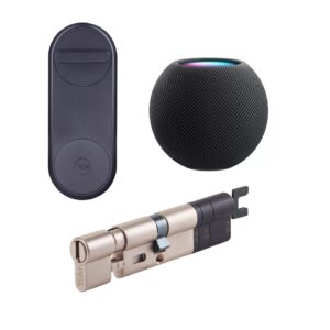Zestaw inteligentny zamek Yale Linus® Smart Lock czarny + Apple HomePod czarny + regulowana wkładka Linus