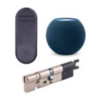 Zestaw inteligentny zamek Yale Linus® Smart Lock czarny + Apple HomePod niebieski + regulowana wkładka Linus